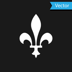 Obraz premium White Fleur De Lys icon isolated on black background. Vector