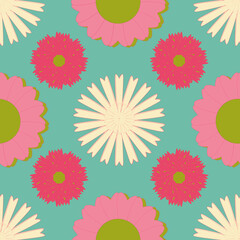 Blue, off white and pink vintage flowers seamless background