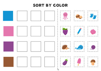 Sort by color. Educational game for learning primary colors.
