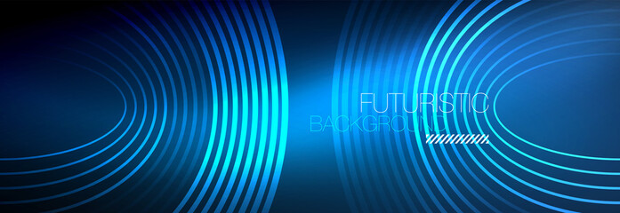 Fototapeta premium Dark abstract background with glowing neon circles. Trendy layout template for business or technology presentation, internet poster or web brochure cover, wallpaper