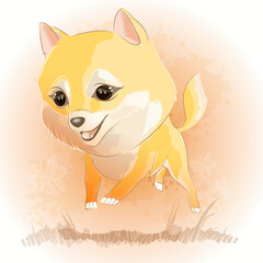 Cute Little Fox or puppy jumps and runs with butterflies. Cartoon character vector illustration. Can be used for print design greeting card used for print design, banner, poster, flyer template