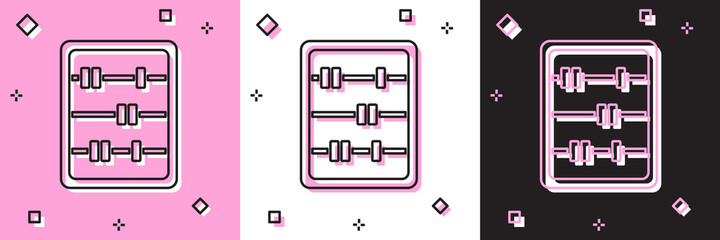 Set Abacus icon isolated on pink and white, black background. Traditional counting frame. Education sign. Mathematics school. Vector