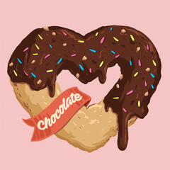 vector of love shaped donuts with chocolate and peanuts