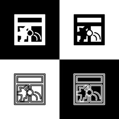 Fototapeta premium Set Broken window icon isolated on black and white background. Damaged window. Beaten windowpane concept. Vandalism. Vector