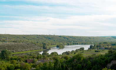 Fototapeta na wymiar spring landscape of the Dniester river on the border of Ukraine with Moldova