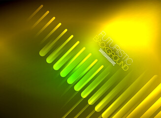 Bright neon color techno abstract background, shiny glowing neon lines in the dark background