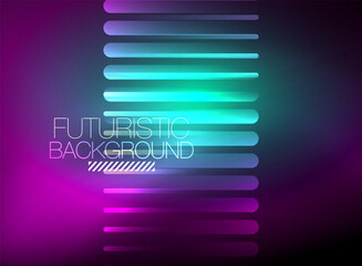 Bright neon color techno abstract background, shiny glowing neon lines in the dark background