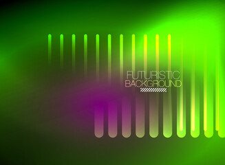 Bright neon color techno abstract background, shiny glowing neon lines in the dark background