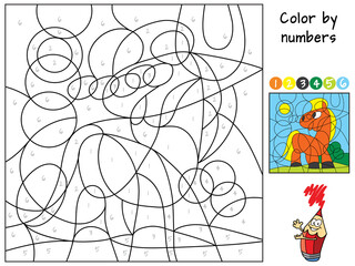 Horse. Pony. Color by numbers. Coloring book