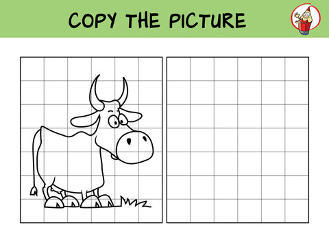 Funny cow. Copy the picture. Coloring book