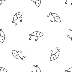 Grey line Fishing lure icon isolated seamless pattern on white background. Fishing tackle. Vector
