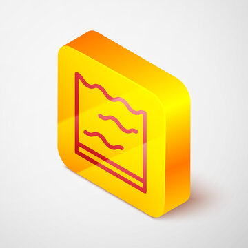 Isometric line Aquarium icon isolated on grey background. Aquarium for home and pets. Yellow square button. Vector