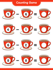 Counting game, count the number of Coffee Cup and write the result. Educational children game, printable worksheet, vector illustration