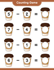 Counting game, count the number of Tea Cup and write the result. Educational children game, printable worksheet, vector illustration