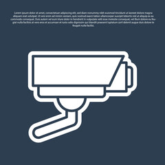 Blue line Security camera icon isolated on blue background. Vector