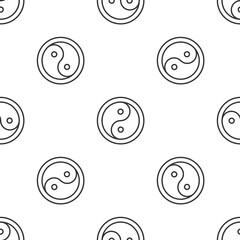 Grey line Yin Yang symbol of harmony and balance icon isolated seamless pattern on white background. Vector