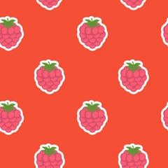 Seamless vector pattern with raspberries on a pink  background. Suitable for the design of textile fabric, wrapping paper, and wallpaper for websites. Vector illustration.
