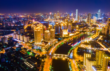Fototapeta na wymiar Aerial photography of skyline night scene of Tianjin urban architectural landscape
