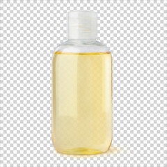 Oil skin care and body care bottle 3d realistic vector illustration mockup, isolated. Plastic container with makeup remover, massage oil, cosmetic product, natural argan oil