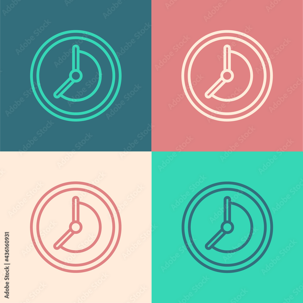 Sticker pop art line clock icon isolated on color background. time symbol. vector