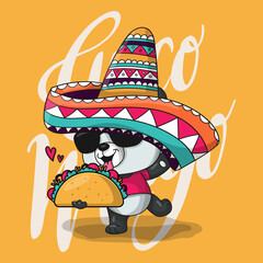 cute cartoon panda with mexico hat and tacos . cinco de mayo