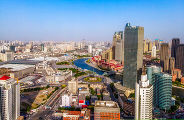 Obraz premium Aerial photograph of skyline of architectural landscape of Tianjin Financial Center
