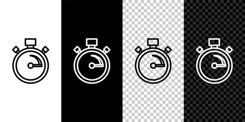 Set line Stopwatch icon isolated on black and white background. Time timer sign. Chronometer sign. Vector