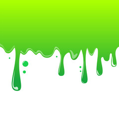 Green liquid dripping vector isolated. Shiny gooey paint on white background. Toxic splatter. Slimy substance.