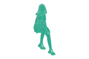 Vector illustration of casual woman is sitting, Flat style with outline