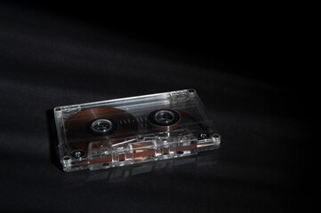 Old vintage cassette tapes on dark background