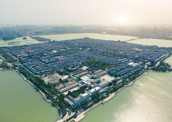Fototapeta na wymiar Aerial panorama of Dongchang ancient city in Liaocheng, Shandong Province