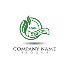 Organic Healthy Food 100% Logo Template label, vector illustration