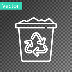 White line Recycle bin with recycle symbol icon isolated on transparent background. Trash can icon. Garbage bin sign. Recycle basket sign. Vector