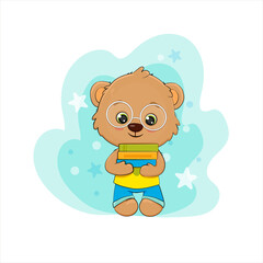 Cute cartoon teddy bear with books 
