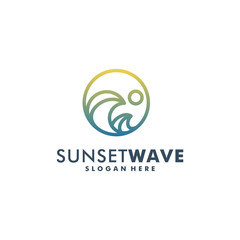 Sunset wave logo design template vector