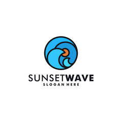 Sunset wave logo design template vector