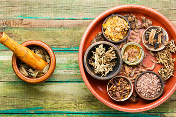 Dry healthy herbs in natural herbal medicine