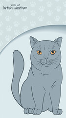 vector illustration with British Shorthair cat  in cartoon style, blue colours