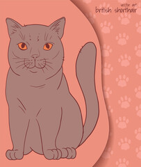 vector illustration with British Shorthair cat  in cartoon style, orange colours