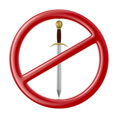 forbidden sign and sword on white background. Isolated 3D illustration