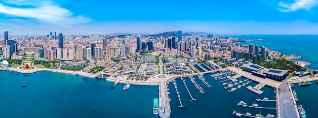 Obraz na płótnie Canvas Aerial photography of architectural landscape skyline along Qingdao urban coastline