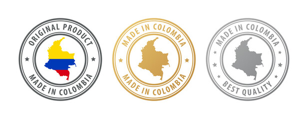 Made in Colombia - set of stamps with map and flag. Best quality. Original product.