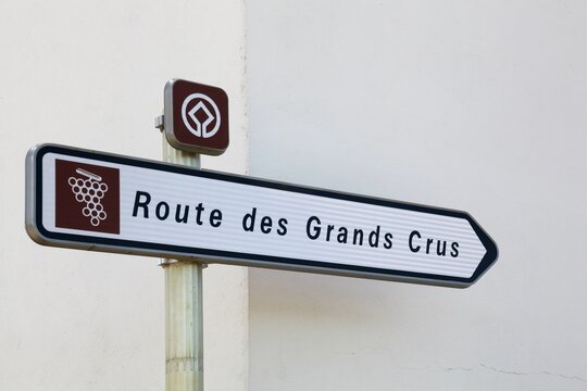Chassagne-Montrachet, France - July 5, 2020: Road of the grand crus called route des grands crus in french language in Burgundy, France
