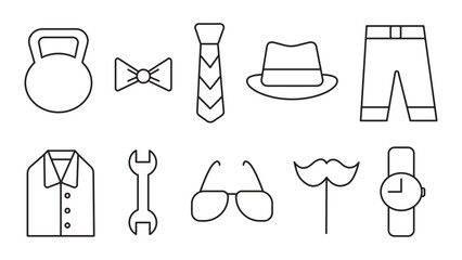 Father's day icons set isolated on white. Men's Accessories. Vector illustration.