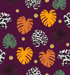 Cute Tropical Leaves Abstract Pattern Seamless Design Element with Trendy Fashion Colors Elegant Concept Perfect for Fabric Print Wrapping Paper