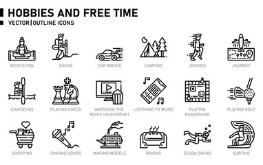 Hobbies and Free Time icon set for website, application, printing, document, poster design, etc.