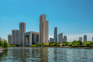 Obraz premium Street View of modern architecture along Haihe River in Tianjin