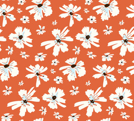 vintage styled vector seamless pattern with white hand drawn flowers