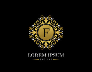 Luxury Boutique Letter F Logo Design. Graceful Ornate Icon Vector Design.