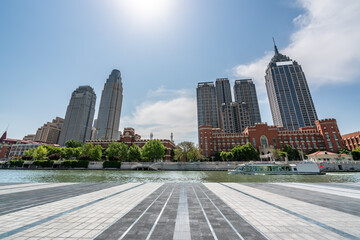 Fototapeta premium Street View of modern architecture along Haihe River in Tianjin